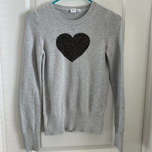 Gap Sweater Gray Heart Shimmer Long Sleeve